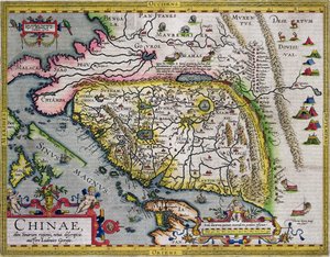 O primeiro mapa do atlas ocidental da China, do atlas de Ortelius Theatrum, 1584